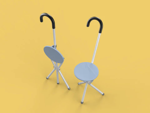 WALKING STICK CANE CHAIR SEAT STOOL POLE CRUTCH FOLDING PORTABLE 3D Model