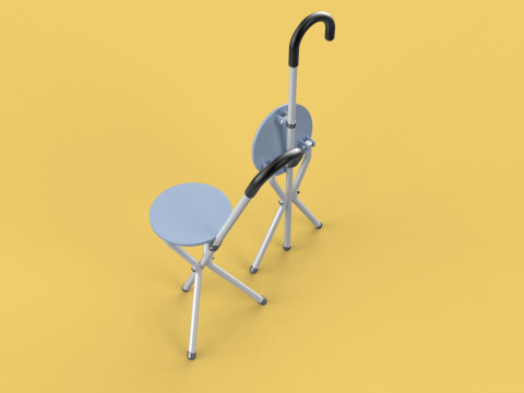 WALKING STICK CANE CHAIR SEAT STOOL POLE CRUTCH FOLDING PORTABLE Modèle 3D