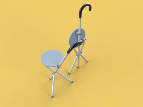 WALKING STICK CANE CHAIR SEAT STOOL POLE CRUTCH FOLDING PORTABLE 3D Model