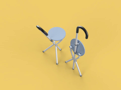 WALKING STICK CANE CHAIR SEAT STOOL POLE CRUTCH FOLDING PORTABLE 3D Model