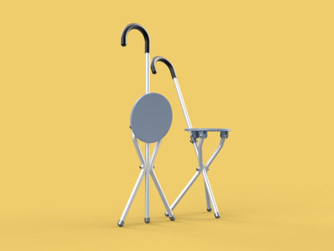 WALKING STICK CANE CHAIR SEAT STOOL POLE CRUTCH FOLDING PORTABLE Modèle 3D