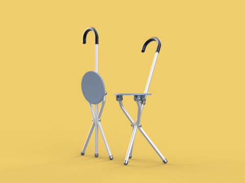 WALKING STICK CANE CHAIR SEAT STOOL POLE CRUTCH FOLDING PORTABLE Modèle 3D