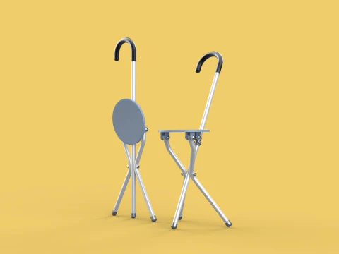 WALKING STICK CANE CHAIR SEAT STOOL POLE CRUTCH FOLDING PORTABLE 3D Model