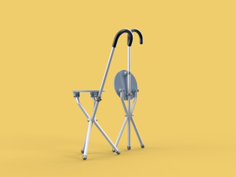WALKING STICK CANE CHAIR SEAT STOOL POLE CRUTCH FOLDING PORTABLE Modèle 3D