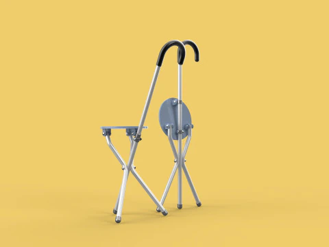 WALKING STICK CANE CHAIR SEAT STOOL POLE CRUTCH FOLDING PORTABLE 3D Model