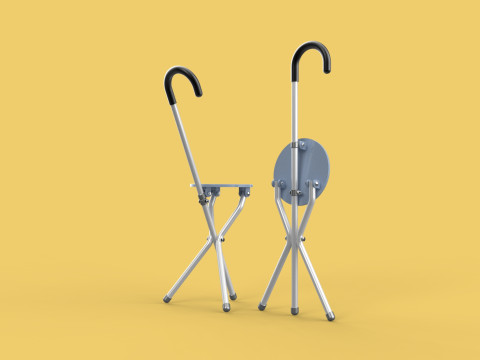WALKING STICK CANE CHAIR SEAT STOOL POLE CRUTCH FOLDING PORTABLE Modèle 3D