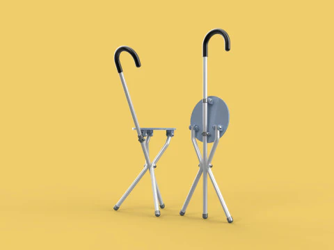 WALKING STICK CANE CHAIR SEAT STOOL POLE CRUTCH FOLDING PORTABLE 3D Model