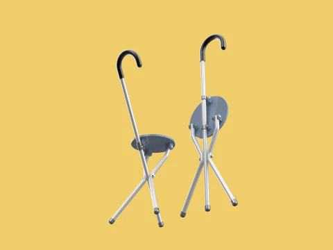 WALKING STICK CANE CHAIR SEAT STOOL POLE CRUTCH FOLDING PORTABLE 3D Model