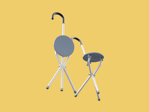 WALKING STICK CANE CHAIR SEAT STOOL POLE CRUTCH FOLDING PORTABLE 3D Model