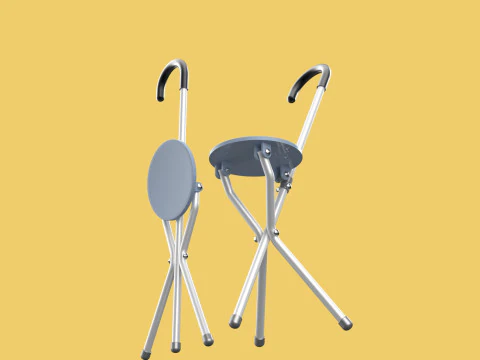 WALKING STICK CANE CHAIR SEAT STOOL POLE CRUTCH FOLDING PORTABLE 3D Model