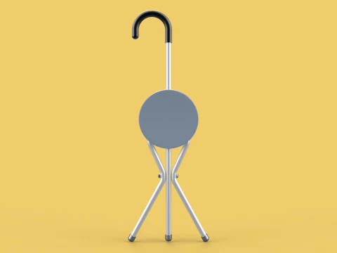 WALKING STICK CANE CHAIR SEAT STOOL POLE CRUTCH FOLDING PORTABLE 3D Model