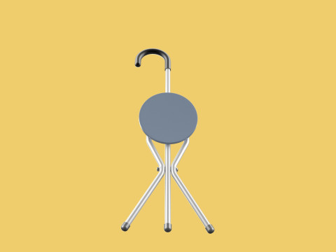 WALKING STICK CANE CHAIR SEAT STOOL POLE CRUTCH FOLDING PORTABLE Modèle 3D