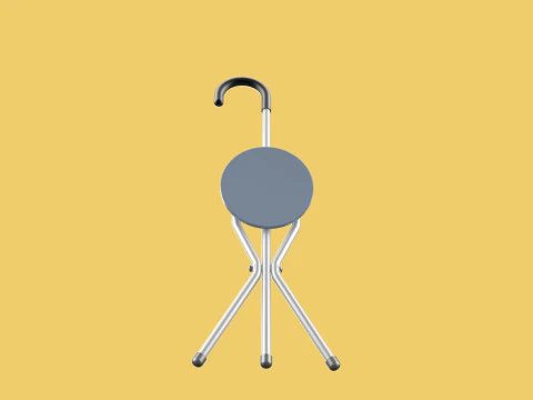 WALKING STICK CANE CHAIR SEAT STOOL POLE CRUTCH FOLDING PORTABLE 3D Model