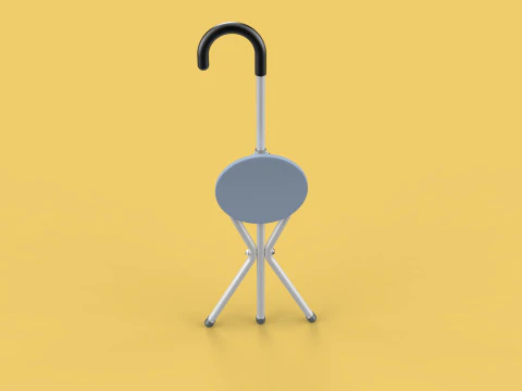 WALKING STICK CANE CHAIR SEAT STOOL POLE CRUTCH FOLDING PORTABLE 3D Model