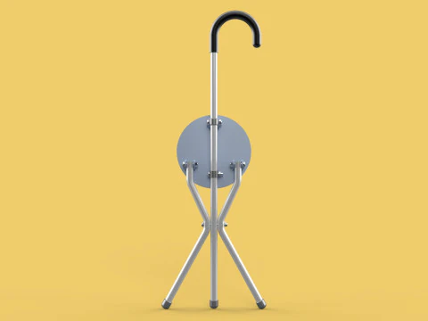 WALKING STICK CANE CHAIR SEAT STOOL POLE CRUTCH FOLDING PORTABLE 3D Model