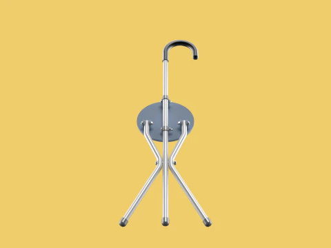 WALKING STICK CANE CHAIR SEAT STOOL POLE CRUTCH FOLDING PORTABLE 3D Model