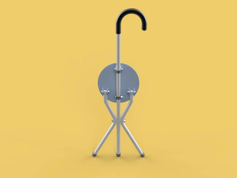 WALKING STICK CANE CHAIR SEAT STOOL POLE CRUTCH FOLDING PORTABLE 3D Model