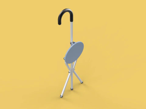 WALKING STICK CANE CHAIR SEAT STOOL POLE CRUTCH FOLDING PORTABLE 3D Model
