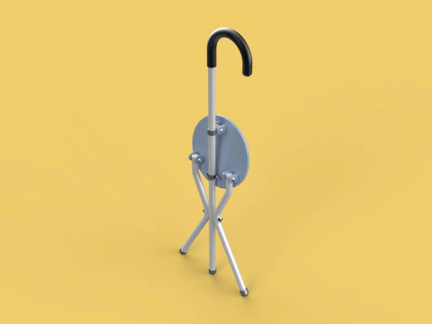 WALKING STICK CANE CHAIR SEAT STOOL POLE CRUTCH FOLDING PORTABLE 3D Model