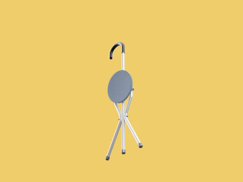 WALKING STICK CANE CHAIR SEAT STOOL POLE CRUTCH FOLDING PORTABLE 3D Model
