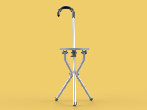 WALKING STICK CANE CHAIR SEAT STOOL POLE CRUTCH FOLDING PORTABLE 3D Model