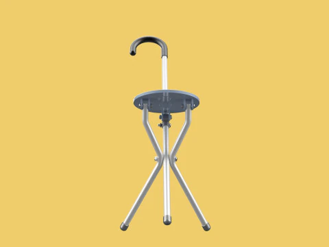 WALKING STICK CANE CHAIR SEAT STOOL POLE CRUTCH FOLDING PORTABLE 3D Model