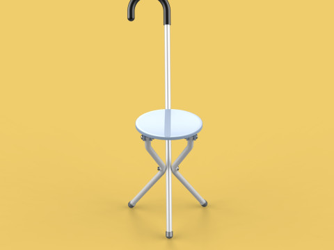 WALKING STICK CANE CHAIR SEAT STOOL POLE CRUTCH FOLDING PORTABLE Modèle 3D