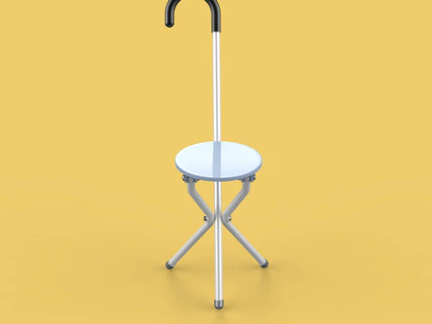 WALKING STICK CANE CHAIR SEAT STOOL POLE CRUTCH FOLDING PORTABLE 3D Model