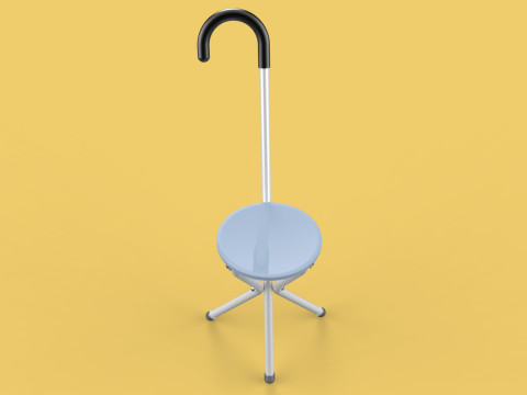 WALKING STICK CANE CHAIR SEAT STOOL POLE CRUTCH FOLDING PORTABLE Modèle 3D