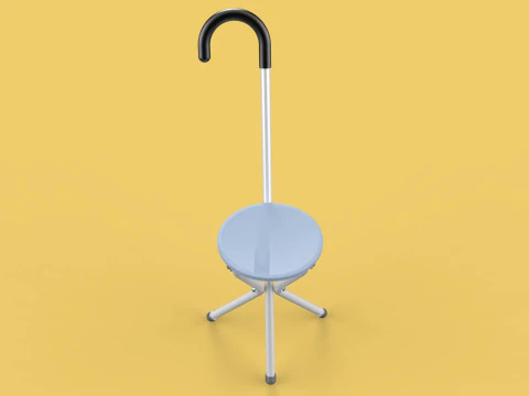 WALKING STICK CANE CHAIR SEAT STOOL POLE CRUTCH FOLDING PORTABLE 3D Model