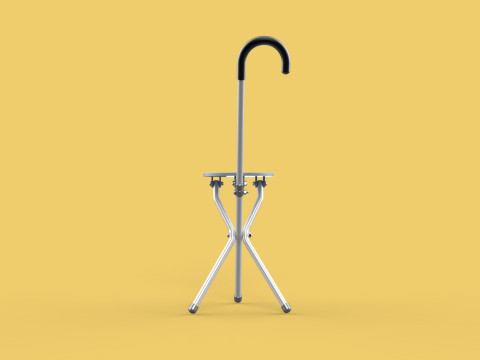 WALKING STICK CANE CHAIR SEAT STOOL POLE CRUTCH FOLDING PORTABLE Modèle 3D