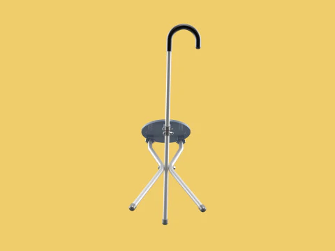 WALKING STICK CANE CHAIR SEAT STOOL POLE CRUTCH FOLDING PORTABLE 3D Model
