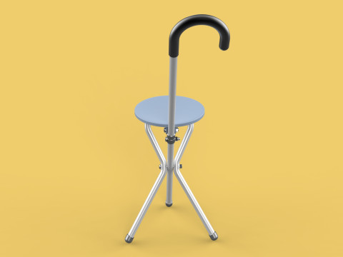 WALKING STICK CANE CHAIR SEAT STOOL POLE CRUTCH FOLDING PORTABLE Modèle 3D
