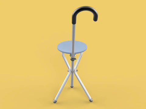 WALKING STICK CANE CHAIR SEAT STOOL POLE CRUTCH FOLDING PORTABLE 3D Model