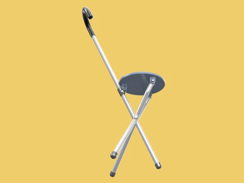 WALKING STICK CANE CHAIR SEAT STOOL POLE CRUTCH FOLDING PORTABLE 3D Model