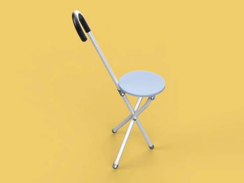WALKING STICK CANE CHAIR SEAT STOOL POLE CRUTCH FOLDING PORTABLE 3D Model