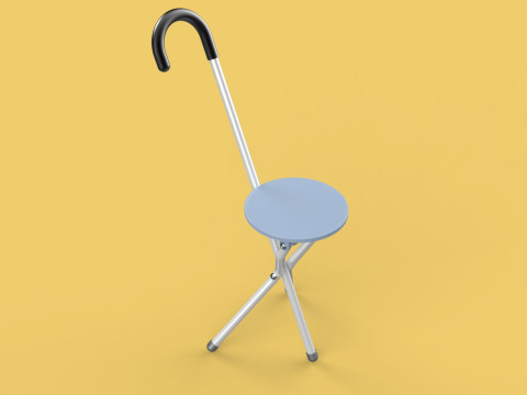WALKING STICK CANE CHAIR SEAT STOOL POLE CRUTCH FOLDING PORTABLE Modèle 3D