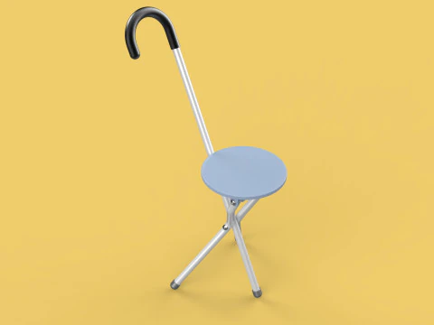 WALKING STICK CANE CHAIR SEAT STOOL POLE CRUTCH FOLDING PORTABLE 3D Model