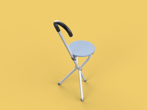 WALKING STICK CANE CHAIR SEAT STOOL POLE CRUTCH FOLDING PORTABLE Modèle 3D