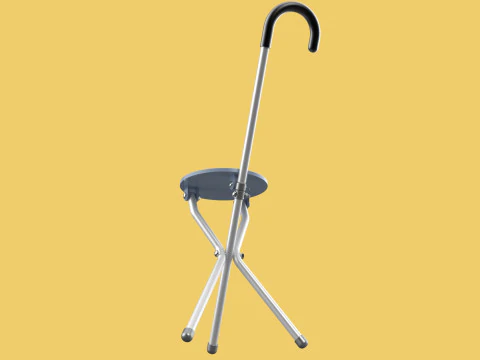 WALKING STICK CANE CHAIR SEAT STOOL POLE CRUTCH FOLDING PORTABLE 3D Model
