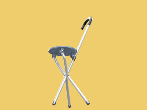 WALKING STICK CANE CHAIR SEAT STOOL POLE CRUTCH FOLDING PORTABLE Modèle 3D