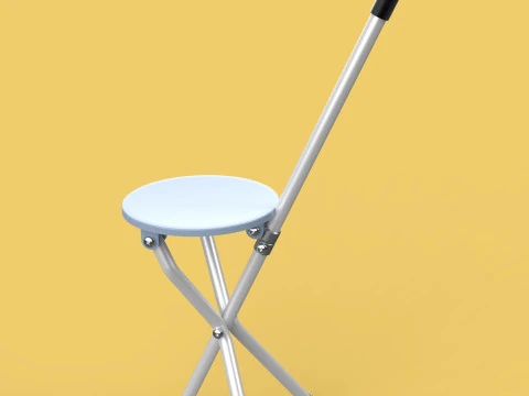 WALKING STICK CANE CHAIR SEAT STOOL POLE CRUTCH FOLDING PORTABLE 3D Model