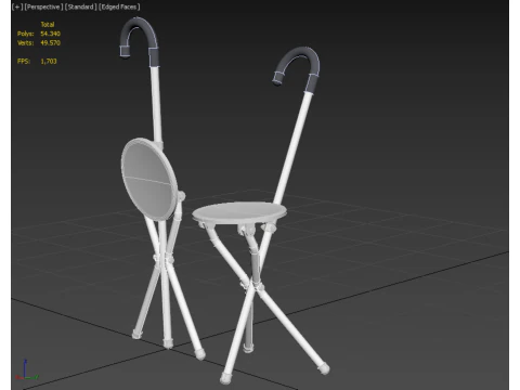 WALKING STICK CANE CHAIR SEAT STOOL POLE CRUTCH FOLDING PORTABLE 3D Model