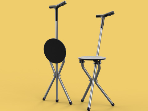 WALKER STICK CANE CHAIR SEAT STOOL TREKKING POLE FOLDING COMPACT Modelo 3D