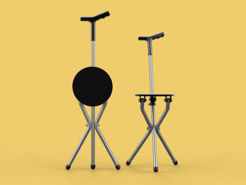 WALKER STICK CANE CHAIR SEAT STOOL TREKKING POLE FOLDING COMPACT 3D Model
