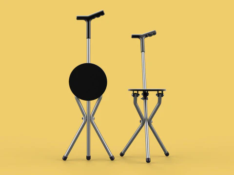 WALKER STICK CANE CHAIR SEAT STOOL TREKKING POLE FOLDING COMPACT 3D Model