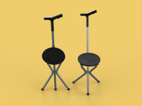 WALKER STICK CANE CHAIR SEAT STOOL TREKKING POLE FOLDING COMPACT 3D Model