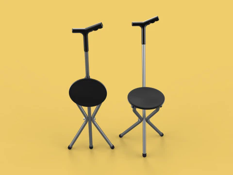 WALKER STICK CANE CHAIR SEAT STOOL TREKKING POLE FOLDING COMPACT 3D Model