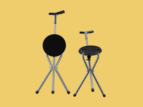 WALKER STICK CANE CHAIR SEAT STOOL TREKKING POLE FOLDING COMPACT 3D Model
