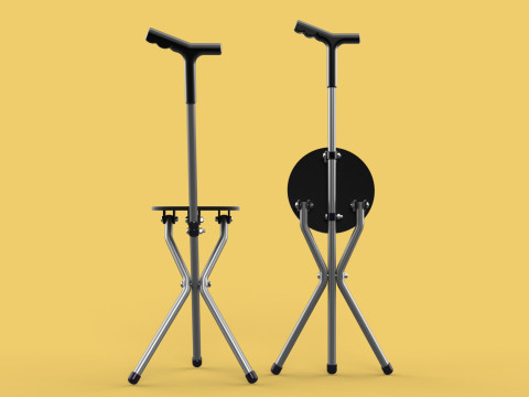 WALKER STICK CANE CHAIR SEAT STOOL TREKKING POLE FOLDING COMPACT 3D Model
